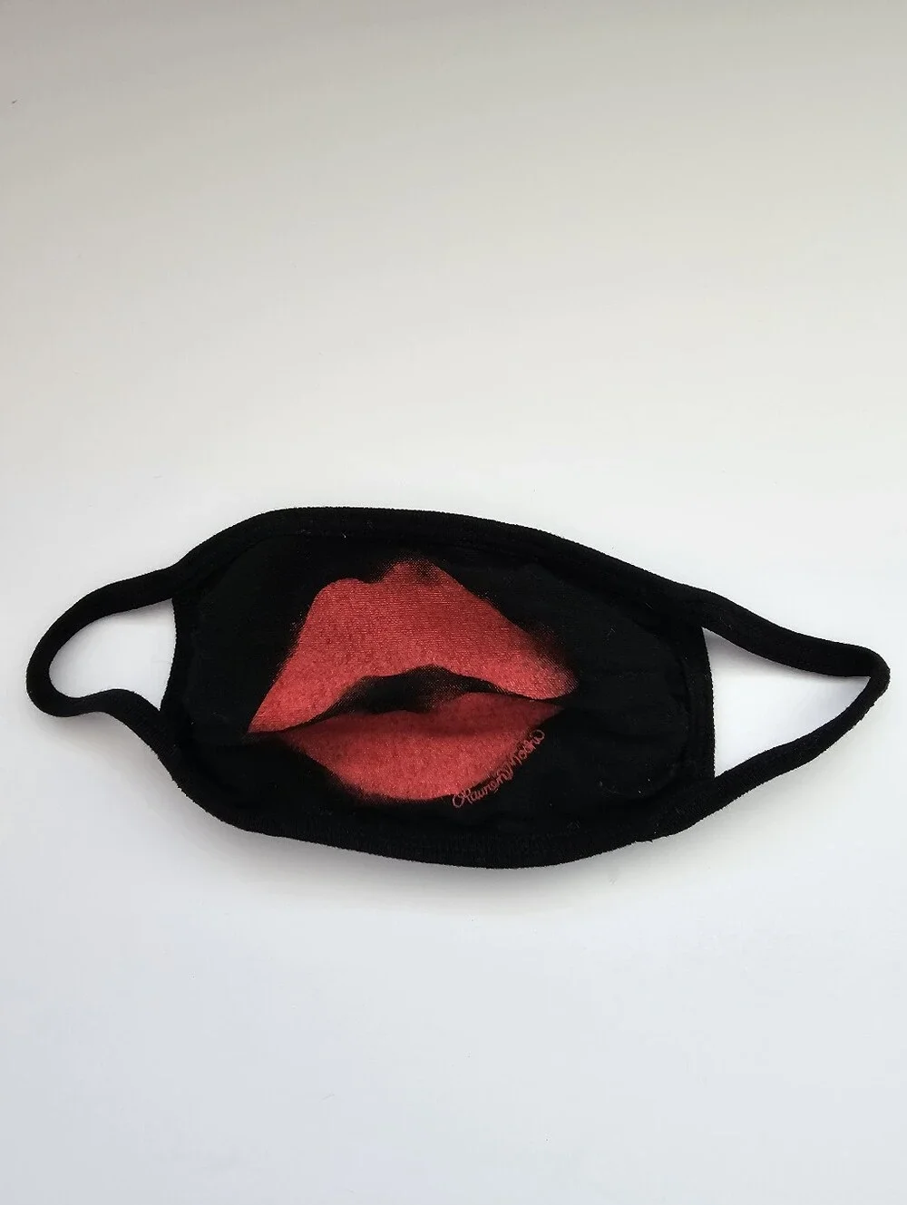Lauren Moshi Red Lips Face Mask - Black Cotton Hand Drawn Graphic - LA Made
